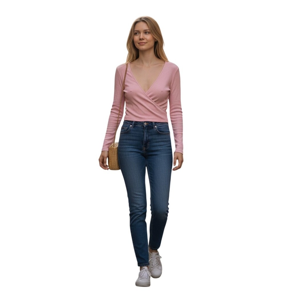 Ideology Womens Ribbed Long Sleeve Wrap Top Chalky Rose Pink XL 100221326MS
